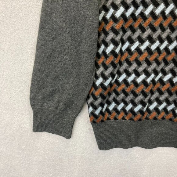 Luchiano Visconti Lattice Sweater Mens Large Crew Geometric Retro Gray Orange - Picture 7 of 13